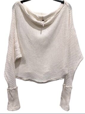 Free People Off-Shoulder Waffle Knit Thermal Sweater - Ivory Size M